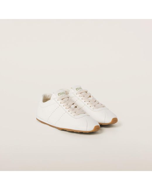 【送料&関税込】Miu Miu White Leather Plume Sneakers Miu Miu Plume Nappa Leather Sneakers | White | FARFETCH