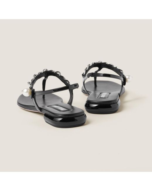Miu Miu Black Patent Leather Thong Sandals
