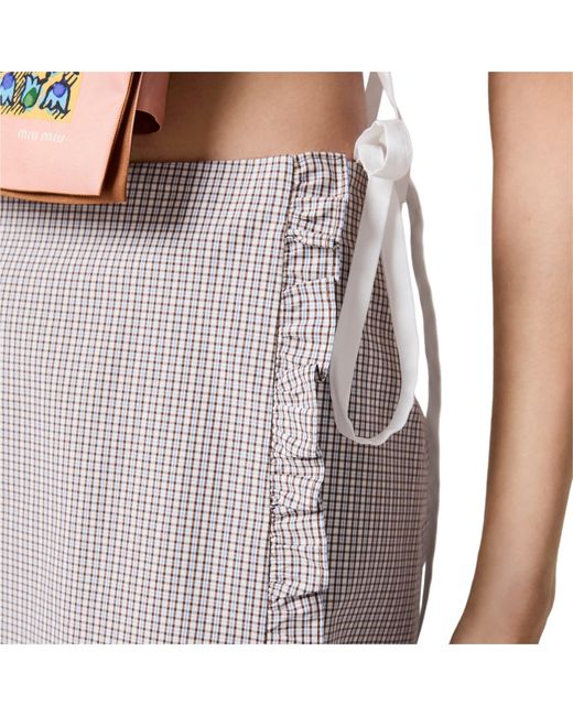 Miu Miu Gray Ruched Check Skirt