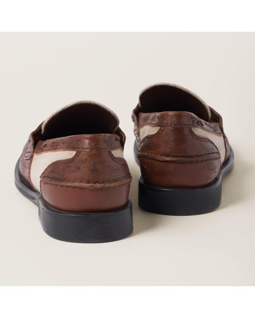 Miu Miu Brown Leather And Linen Loafers