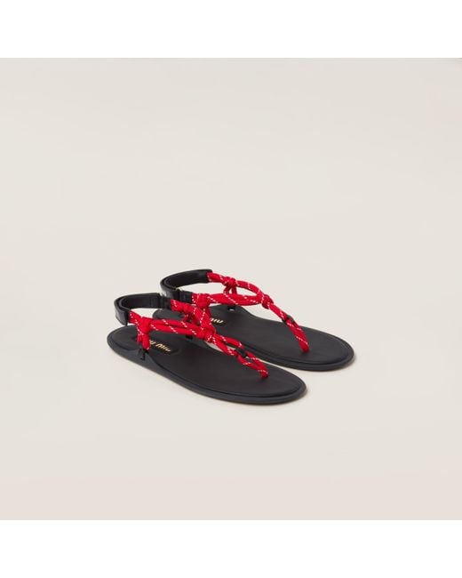 Miu Miu Red Riviere Cord And Leather Sandals