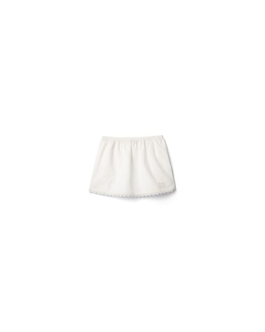 Miu Miu White Embroidered Slubbed Poplin Skirt