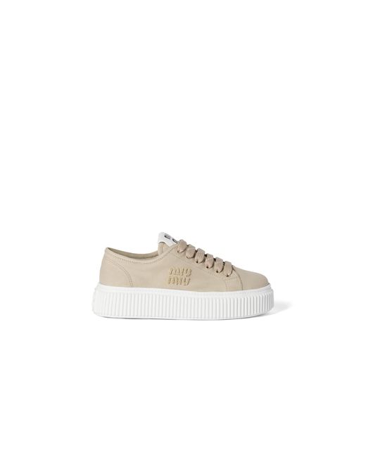 Miu Miu Natural Denim Sneakers With Logo
