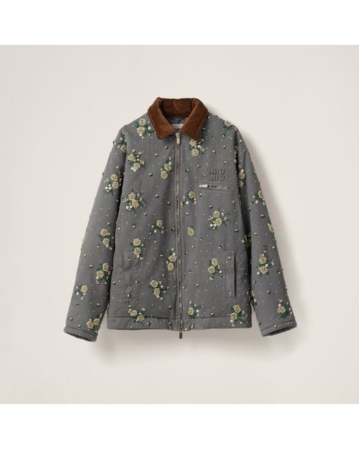Miu Miu Embroidered Garment-Dyed Gabardine Blouson Jacket in
