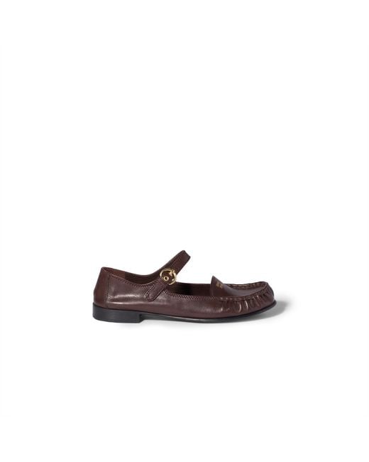 Miu Miu Brown Leather Loafers With Strap