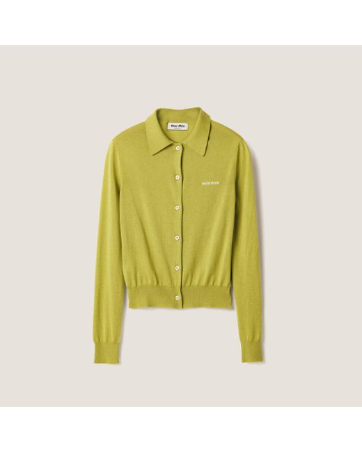 Miu Miu Yellow Silk And Cashmere Cardigan