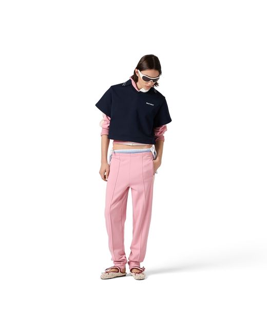 Miu Miu Blue Cropped Cotton Fleece Sweatshirt