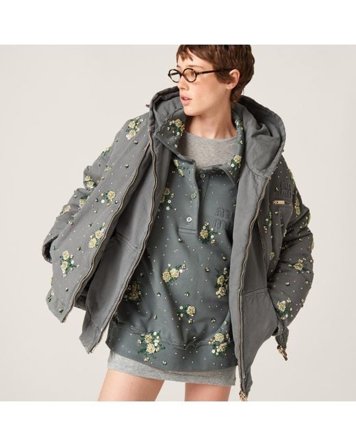 MiuMiu＊Garment-dyed gabardine ブルゾンジャケット＊送料込 Miu Miu Embroidered Garment-Dyed Gabardine Blouson Jacket in