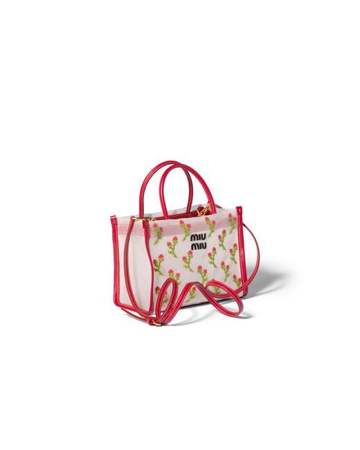 Miu Miu Pink Embroidered Mesh Top-Handle Bag