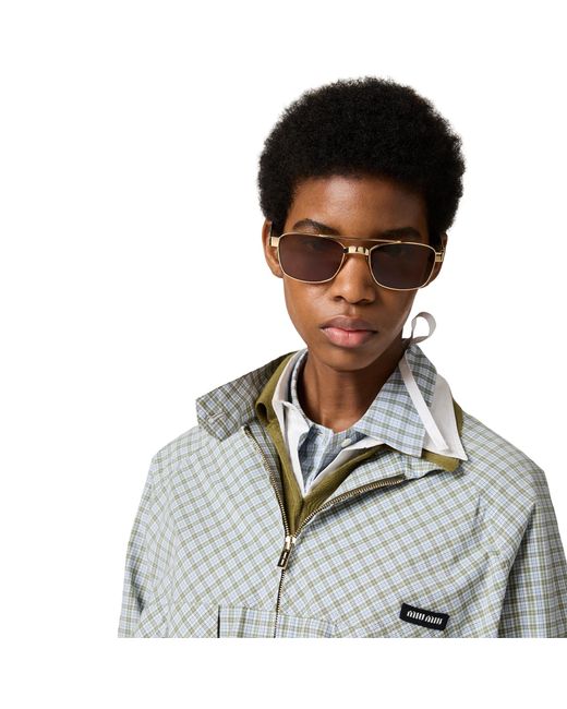Miu Miu Gray Checked Technical Fabric Blouson Jacket