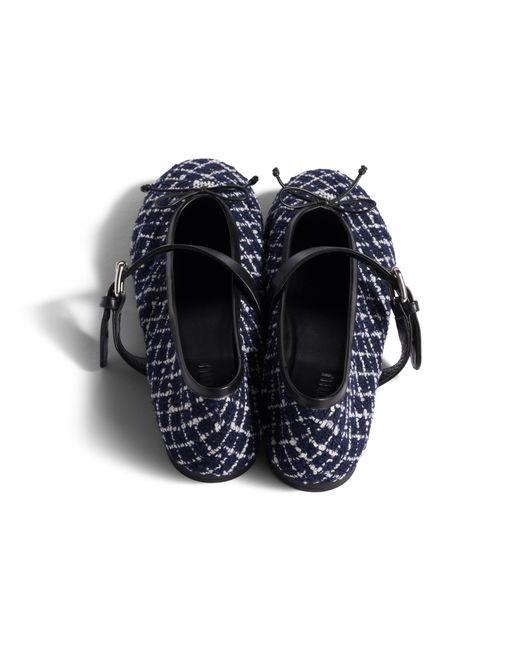 Miu Miu Blue Tweed Check Ballerinas