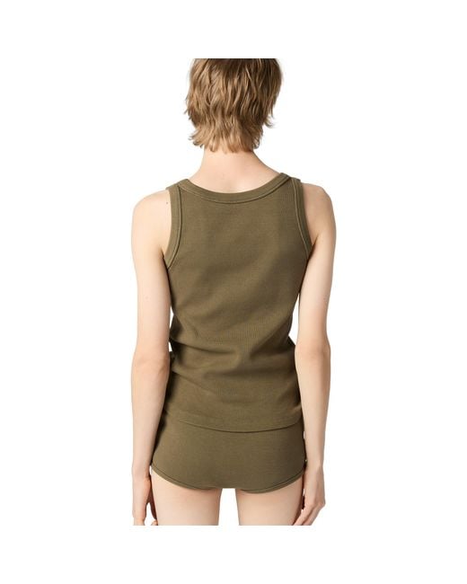 Miu Miu Green Garment-Dyed Ribbed Knit Jersey Top