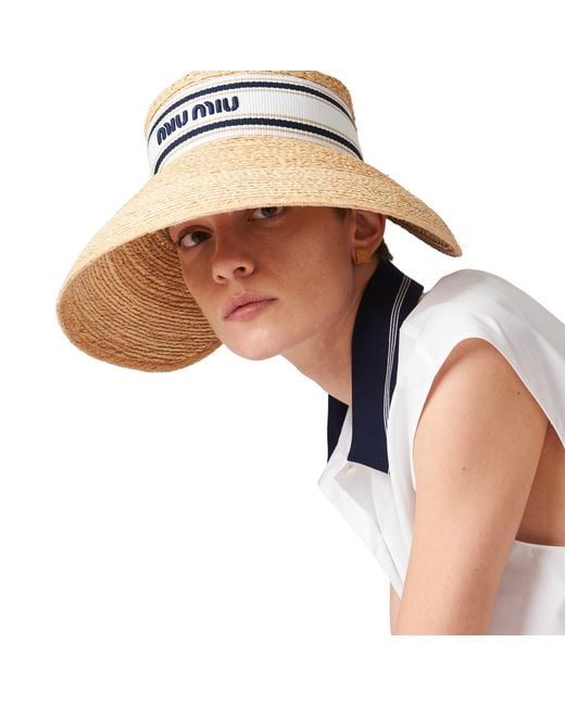 Miu Miu White Raffia-Effect Fabric Visor