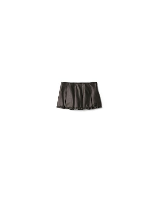 Miu Miu Black Pleated Nappa Leather Skirt