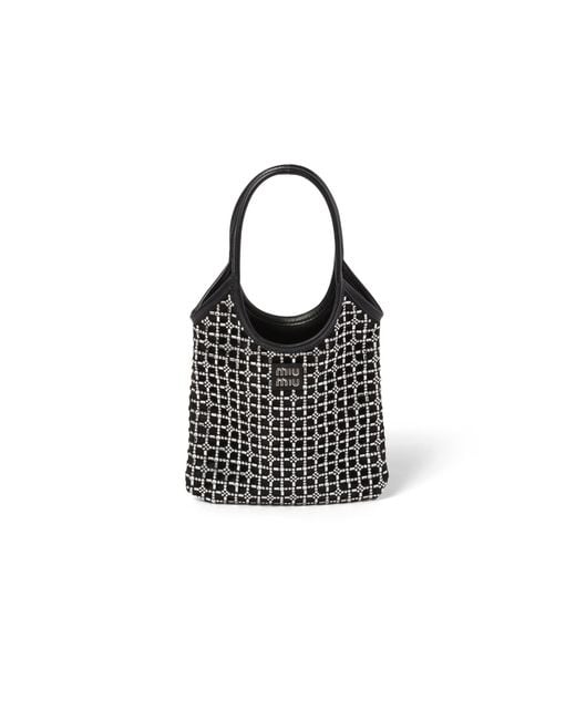 Miu Miu Black Ivy Satin Handbag With Synthetic Crystals