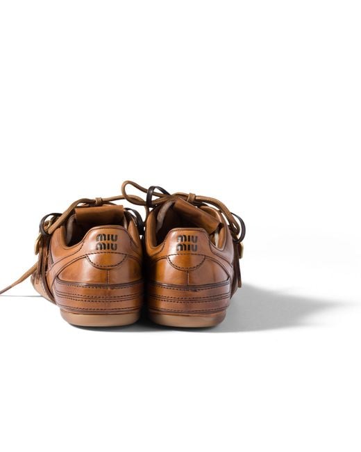 Miu Miu Brown Gymnasium Leather Sneakers With Buckle