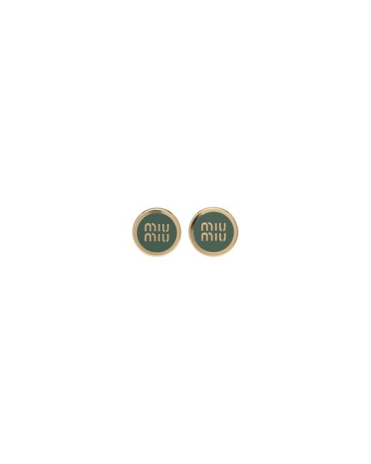 Miu Miu Green Enameled Metal Earrings