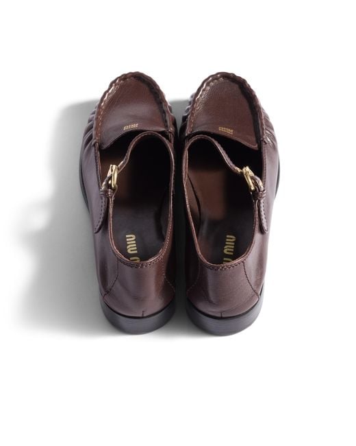 Miu Miu Brown Leather Loafers With Strap