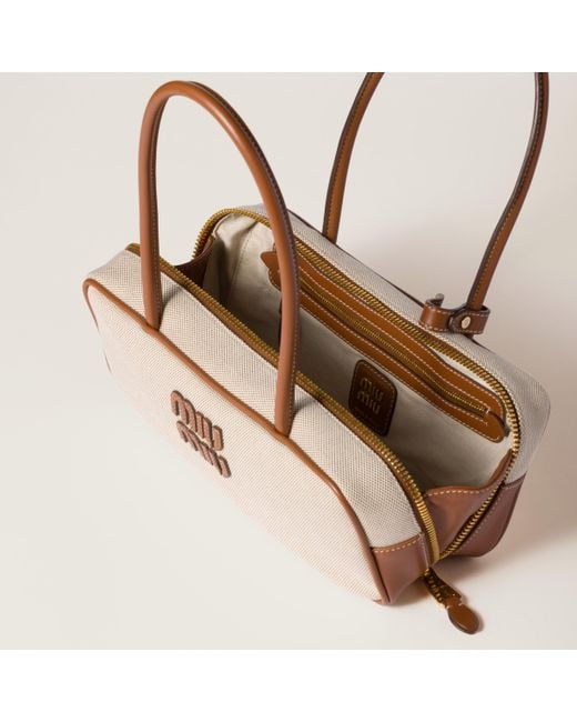 MiuMiu Beau canvas and leather bag ミュウミュウ ボー バッグ Miu Miu Beau Canvas And Leather Bag in Natural | Lyst