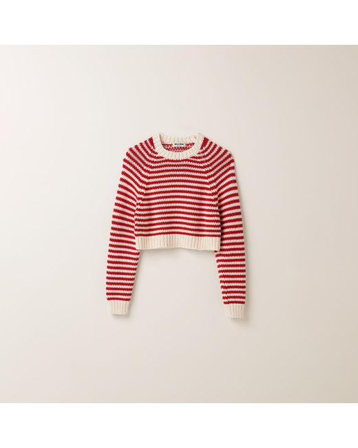 Miu Miu Red Cotton And Cashmere Sweater