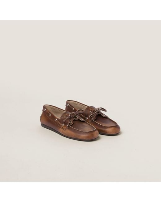 Miu Miu Brown Unlined Bleached Leather Loafers