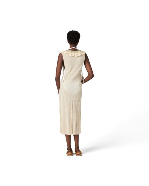 Miu Miu Natural Embroidered Marocain Crepe Dress