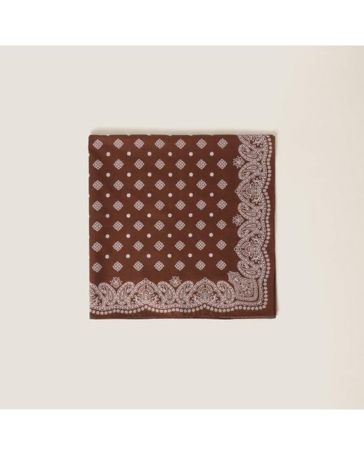 Miu Miu Brown Printed Cotton Poplin Scarf