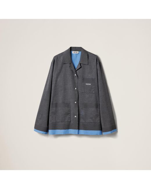 Miu Miu Blue Knit And Poplin Shirt