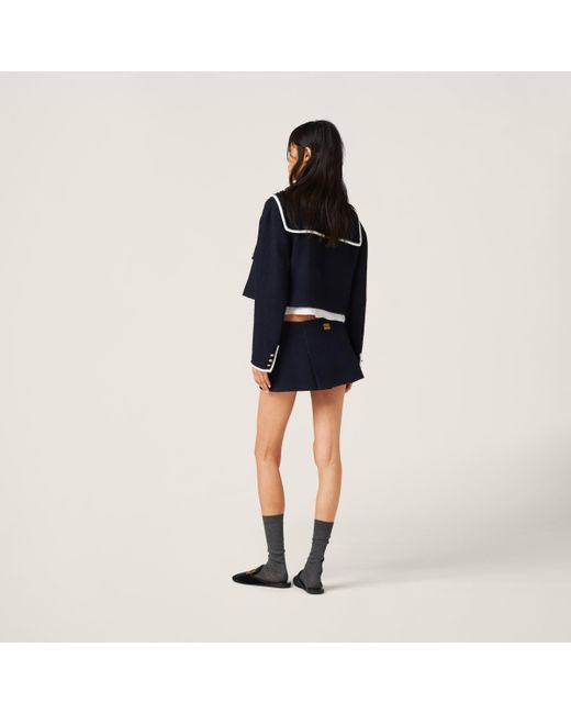 Miu Miu Blue Single-Breasted Tweed Jacket