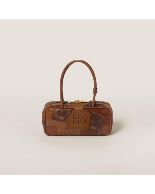 Miu Miu Arcadie Leather Patchwork Bag in Brown | Lyst
