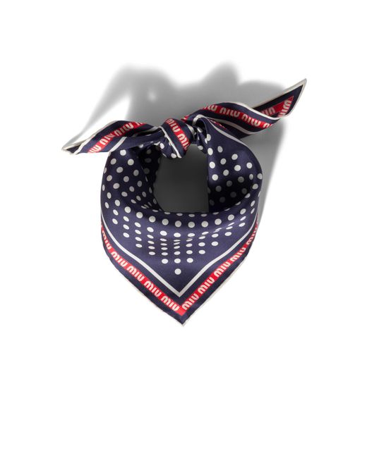 Miu Miu Blue Printed Silk Twill Scarf