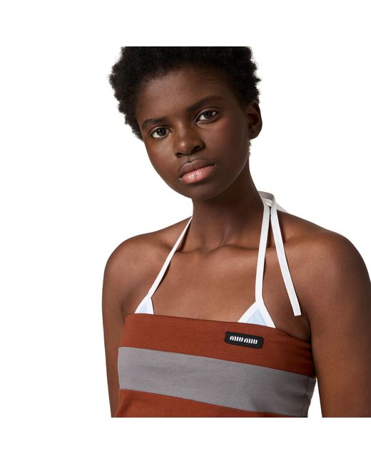 Miu Miu Brown Striped Jersey Top