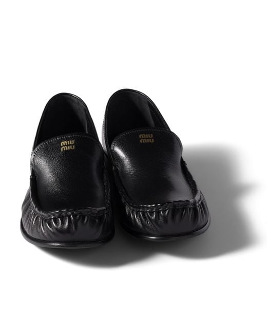 Miu Miu Black Buffalo Leather Loafers