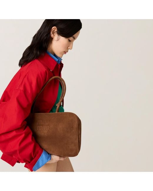 Miu Miu Suede Beau Bag in Brown | Lyst