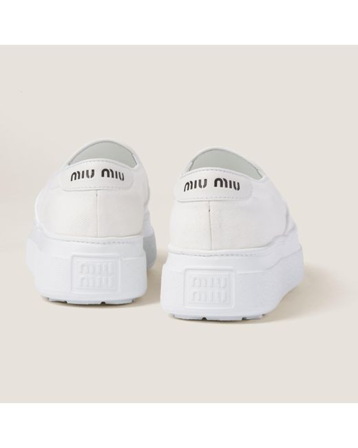 Miu Miu White Washed Cotton Drill Sneakers
