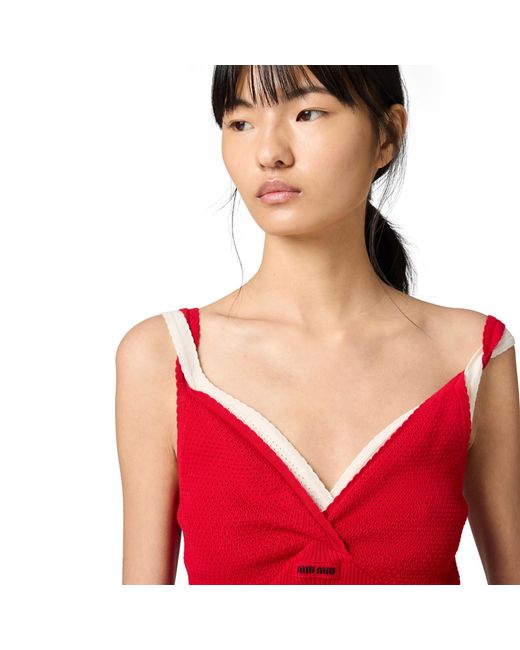 Miu Miu Red Cotton Knit Top
