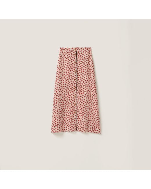 Miu Miu Pink Heart Print Crepe De Chine Skirt