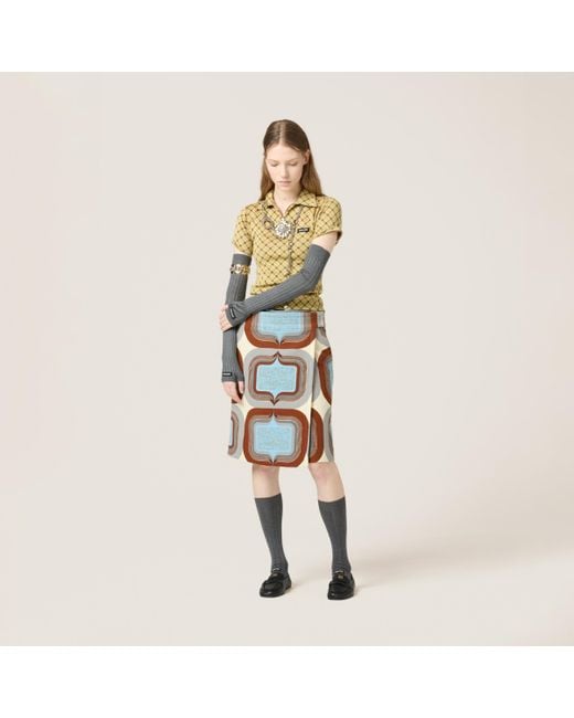 Miu Miu Metallic Silk Knit Polo Shirt