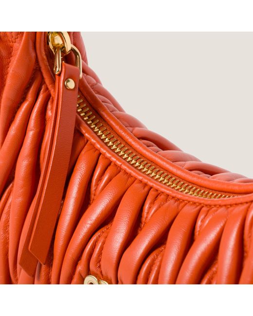 Miu Miu Orange Wander Matelassé Nappa Leather Hobo Bag