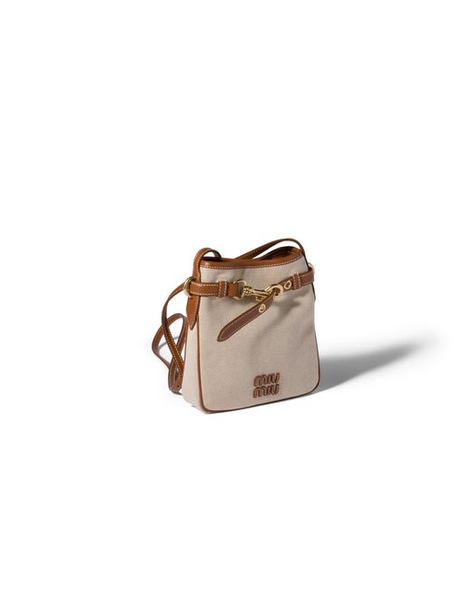 Miu Miu Natural Canvas And Leather Pouch