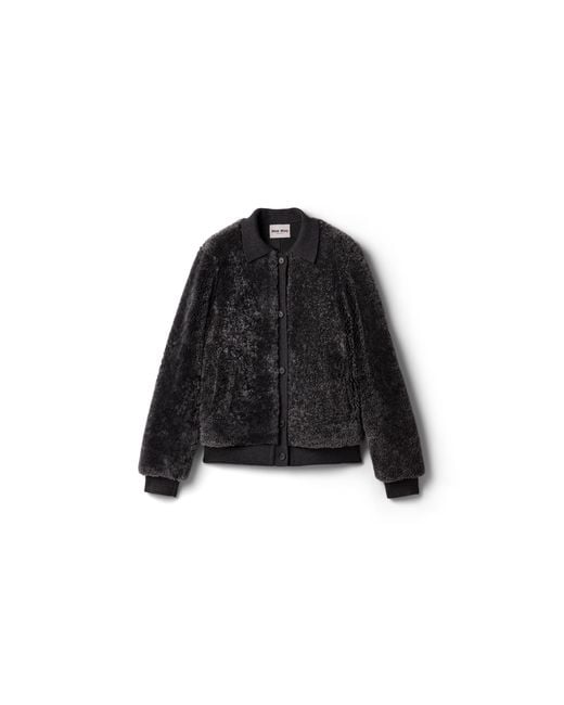 Miu Miu Black Shearling And Knit Blouson Jacket