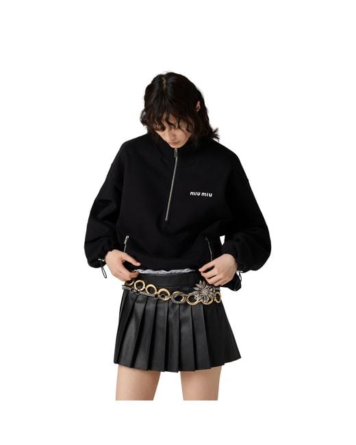 Miu Miu Black Cotton Fleece Zipper Sweatshirt