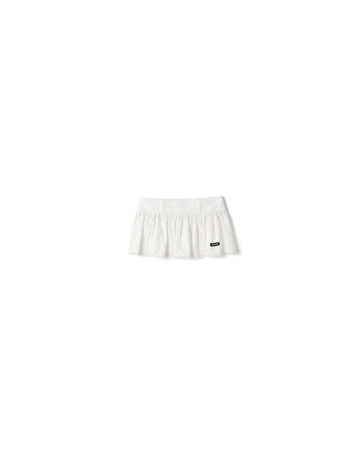Miu Miu White Slubbed Poplin And Eyelet Lace Miniskirt