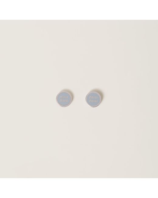 Miu Miu White Enameled Metal Earrings