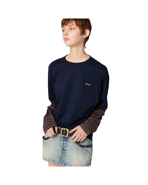 Miu Miu Blue Long-Sleeved Jersey T-Shirt