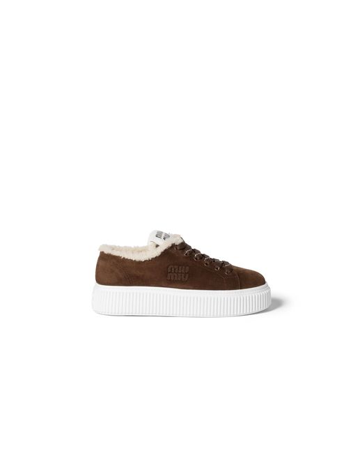 Miu Miu Brown Suede And Shearling Sneakers