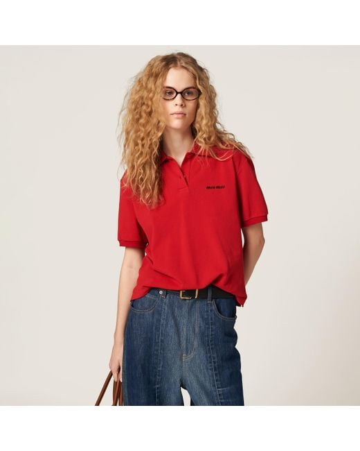 Miu Miu Red Cotton Piqué Polo Shirt