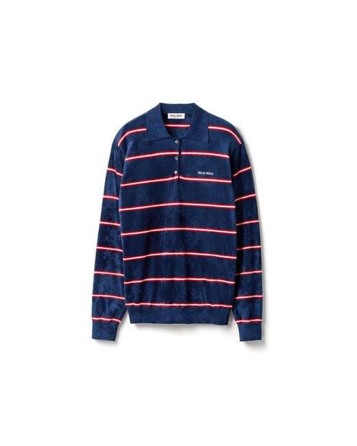 Miu Miu Blue Striped Viscose Polo Shirt
