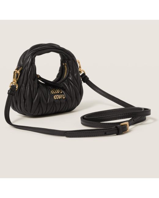 Miu Miu Black Wander Matelassé Nappa Leather Micro Hobo Bag