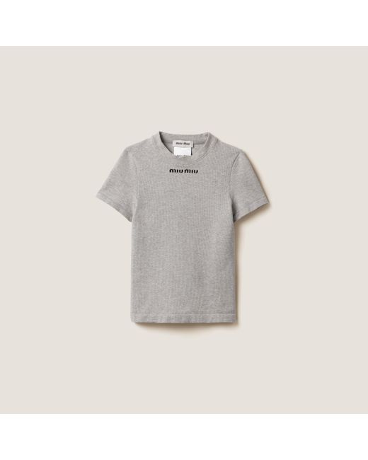 Miu Miu Seamless Mélange T-Shirt in Grey | Lyst UK